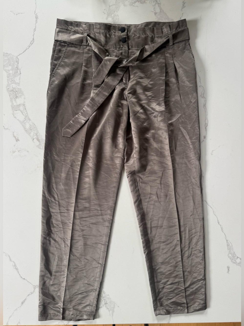 Escada sport belted satin pants with a paperbag waist